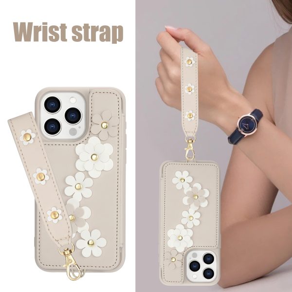 Case for iPhone 15 Pro Max Wallet Case with Card Holder & Strap - Floral Leather Design - Image 11