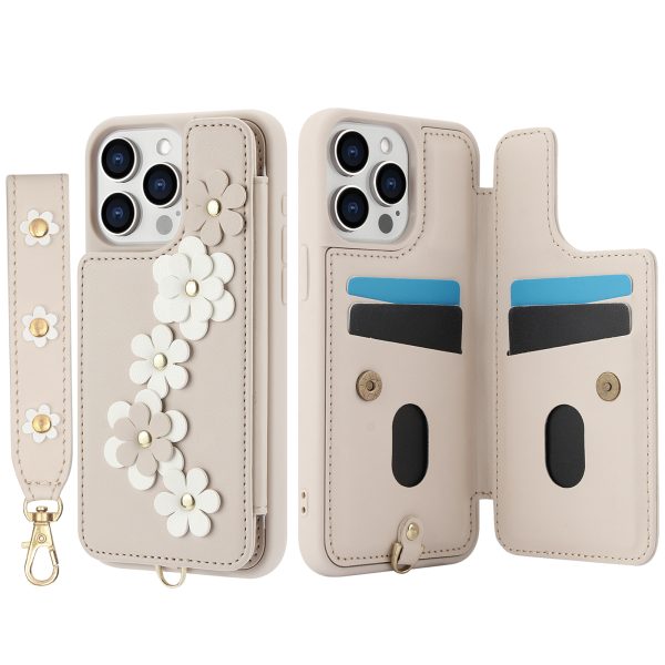 Case for iPhone 15 Pro Max Wallet Case with Card Holder & Strap - Floral Leather Design - Image 5