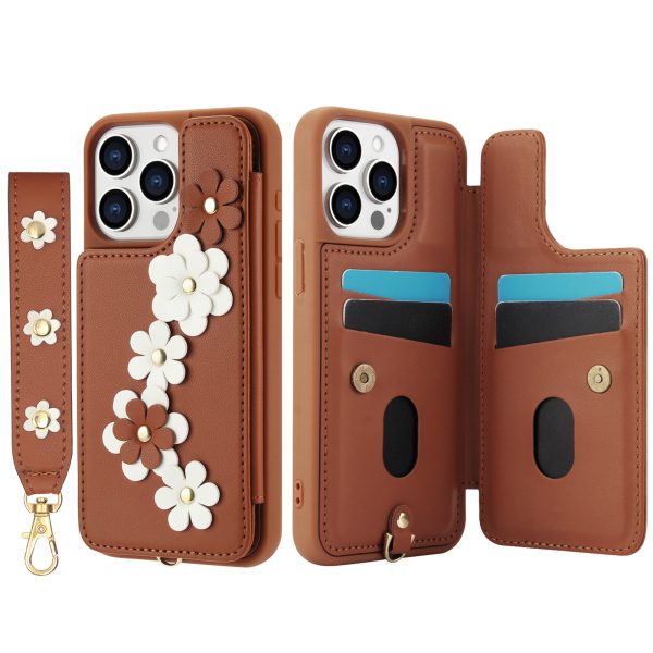 Case for iPhone 15 Pro Max Wallet Case with Card Holder & Strap - Floral Leather Design - Image 9