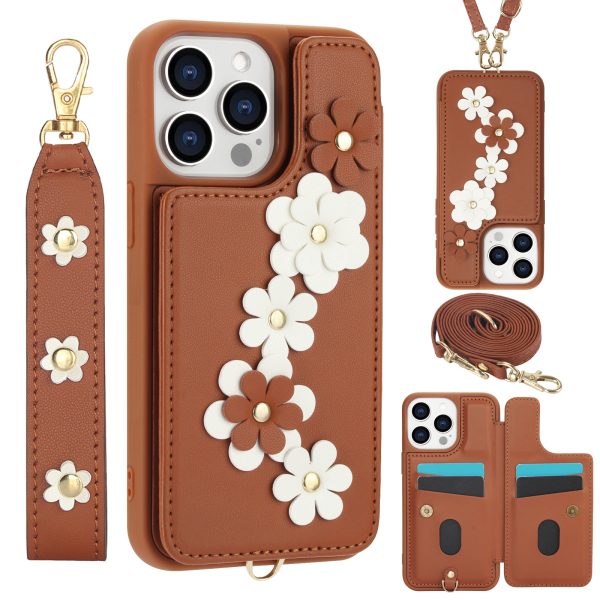 Case for iPhone 15 Pro Max Wallet Case with Card Holder & Strap - Floral Leather Design - Image 3